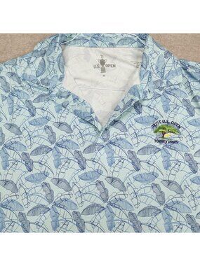 US Open Polo Shirt Large Blue All Over Print Floral Torrey Pines Embroidered